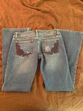 Billabong Women's Blue Bootcut Jeans with Dark Embroidered Back Pockets